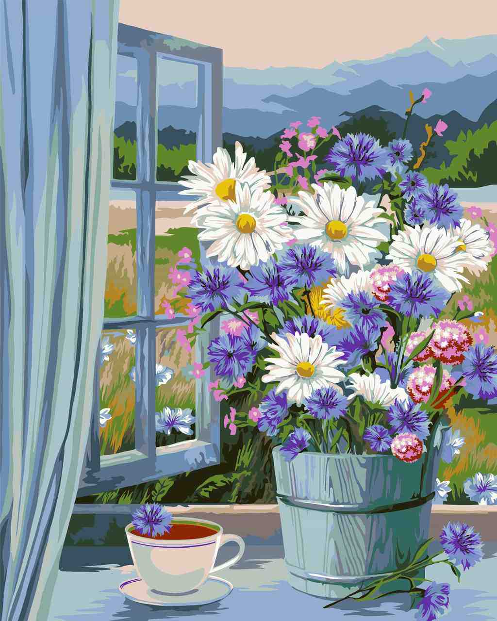 Elegant Floral Digital Painting by Numbers - Features Delicate Daisies in a Landscape, DIY Hand-Painted Masterpiece to Brighten Your Home Decor-ALB