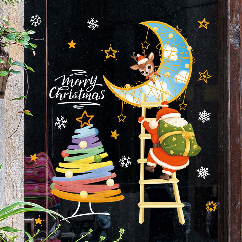 Holiday Static Window Stickers - Santa and Christmas Tree Designs for Glass Door and Window Decoration, No-Residue Removal -ALB