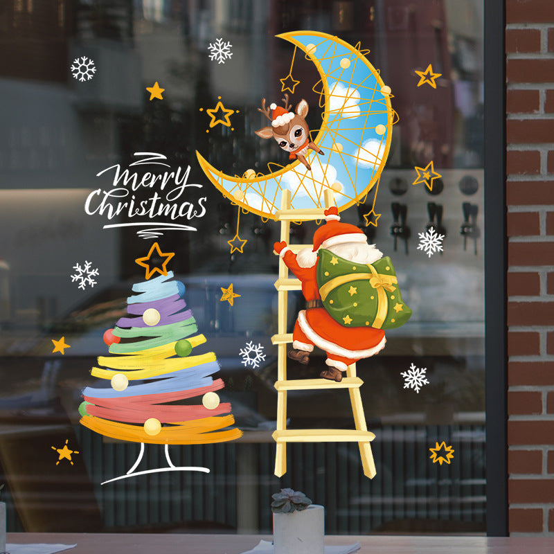 Holiday Static Window Stickers - Santa and Christmas Tree Designs for Glass Door and Window Decoration, No-Residue Removal -ALB