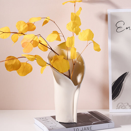 Decorative Centerpiece Ceramic Vase - Features a Wide Mouth for Easy Styling, Complements Both Dry and Fresh Flowers Beautifully-ALB