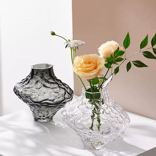 Light Luxury Valley Vase with Irregular Glass Design - Hydroculture Decor for Home, Office, and Hotel, High-End Artistic Centerpiece-ALB