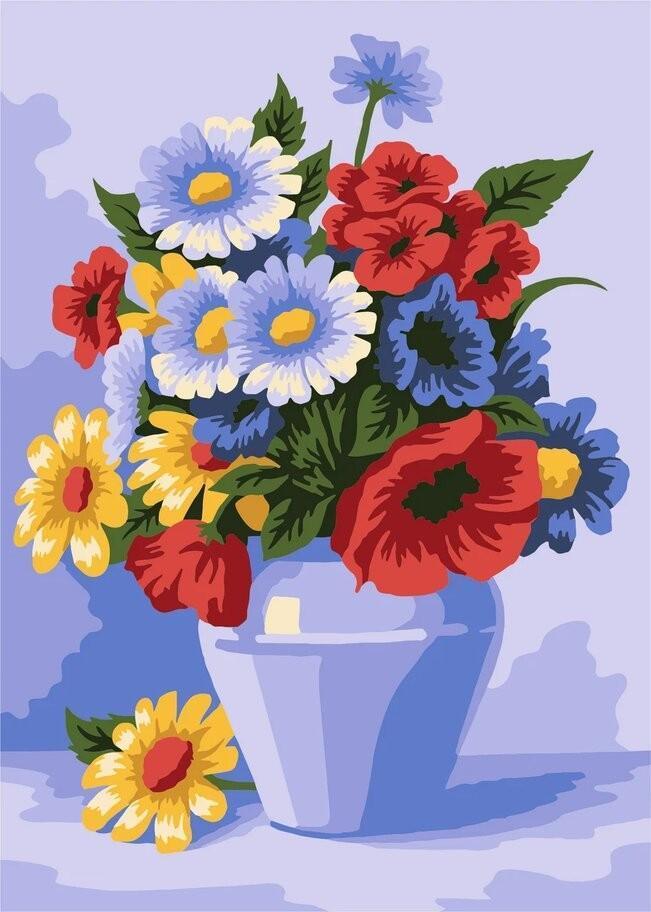 Elegant Floral Digital Painting by Numbers - Features Delicate Daisies in a Landscape, DIY Hand-Painted Masterpiece to Brighten Your Home Decor-ALB