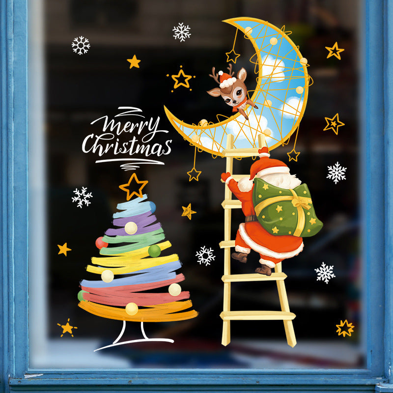 Holiday Static Window Stickers - Santa and Christmas Tree Designs for Glass Door and Window Decoration, No-Residue Removal -ALB