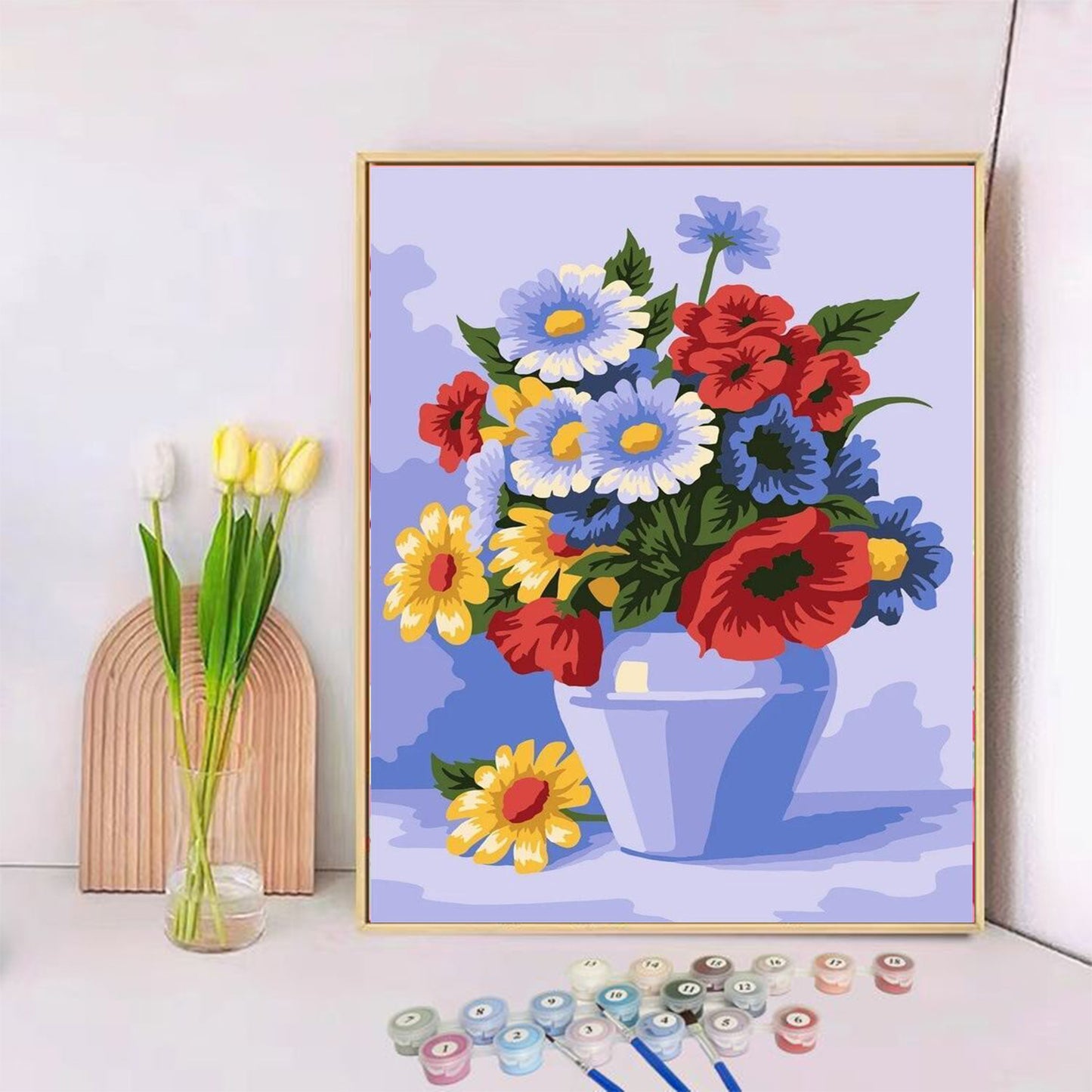 Elegant Floral Digital Painting by Numbers - Features Delicate Daisies in a Landscape, DIY Hand-Painted Masterpiece to Brighten Your Home Decor-ALB