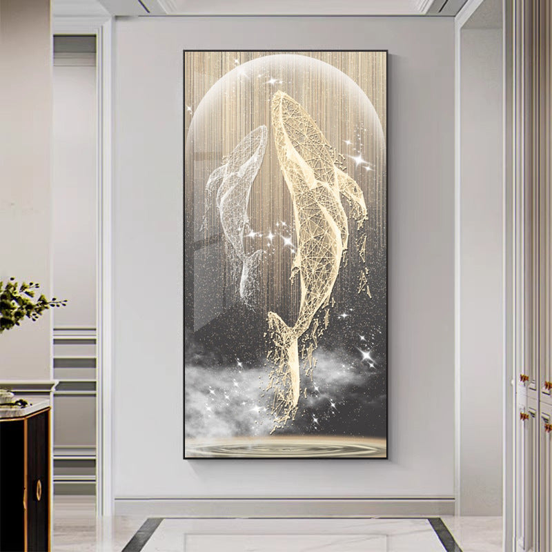 Grand Corridor Whale Wall Art with Fantasy Theme - Light Luxury Style Large Painting for Entrance and Hallway, Creates a Mysterious and Atmospheric Ambiance-ALB