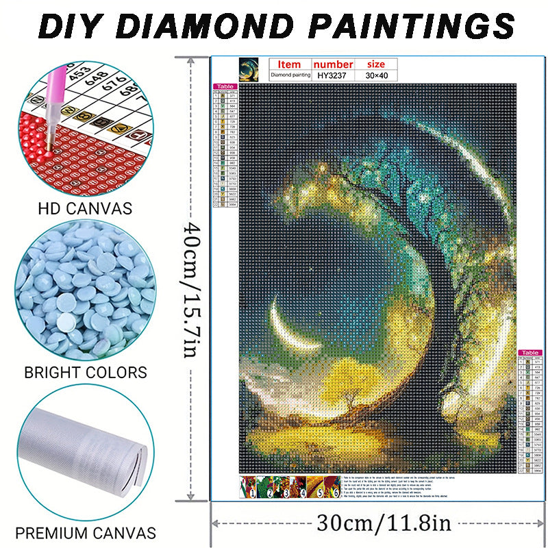 5D Full Drill Diamond Painting Kit - Moon and Tree Design, DIY Art Craft for Home Decor-ALB