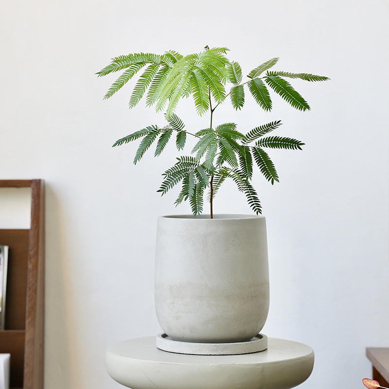Urban Jungle Fake Potted Plants - Set of Lifelike Artificial Greenery with Metal & Stone Textured Planters, Low-Maintenance Solution for Industrial Chic Interiors-ALB