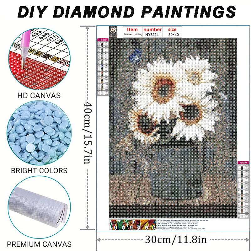 DIY White Sunflower 5D Full Drill Diamond Art Kit - Complete Set for Adults & Beginners, Home Decoration Craft-ALB