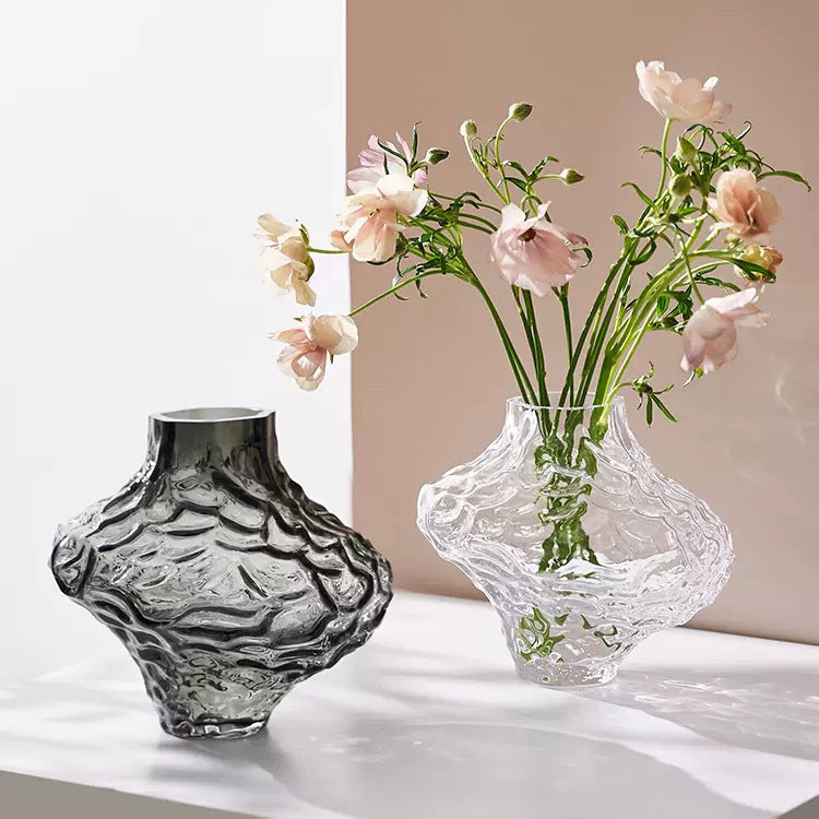 Light Luxury Valley Vase with Irregular Glass Design - Hydroculture Decor for Home, Office, and Hotel, High-End Artistic Centerpiece-ALB