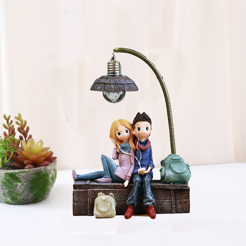 Resin Couple Night Light with Sofa Design - Handmade Mini Table Lamp for Bedside, Warm White LED for Bedroom and Home Decor