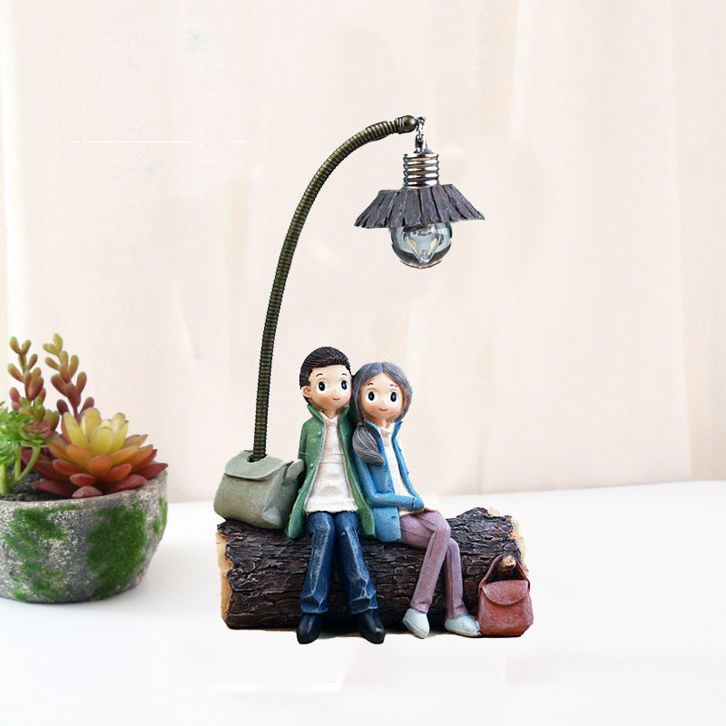 Resin Couple Night Light with Sofa Design - Handmade Mini Table Lamp for Bedside, Warm White LED for Bedroom and Home Decor