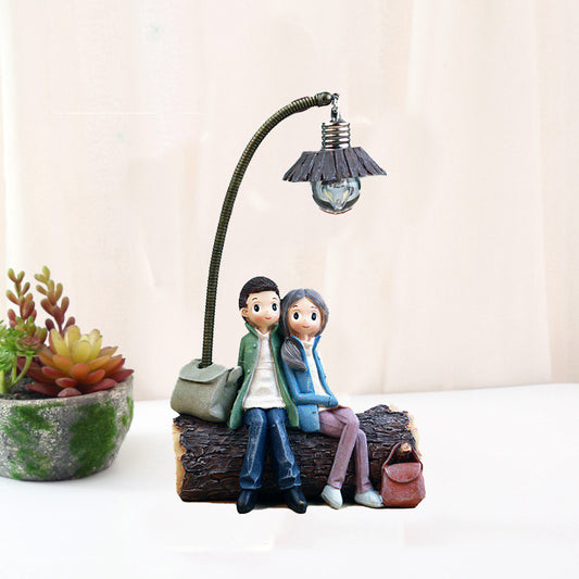 Resin Couple Night Light with Sofa Design - Handmade Mini Table Lamp for Bedside, Warm White LED for Bedroom and Home Decor