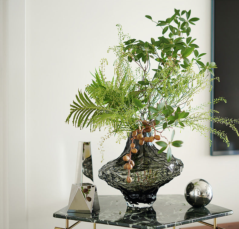 Light Luxury Valley Vase with Irregular Glass Design - Hydroculture Decor for Home, Office, and Hotel, High-End Artistic Centerpiece-ALB
