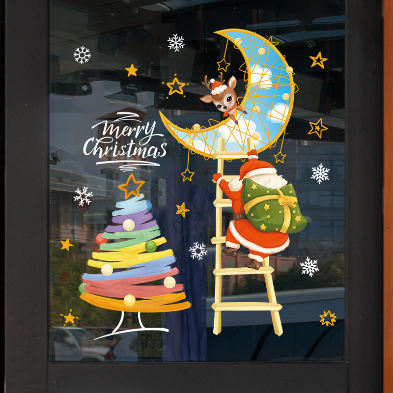 Holiday Static Window Stickers - Santa and Christmas Tree Designs for Glass Door and Window Decoration, No-Residue Removal -ALB
