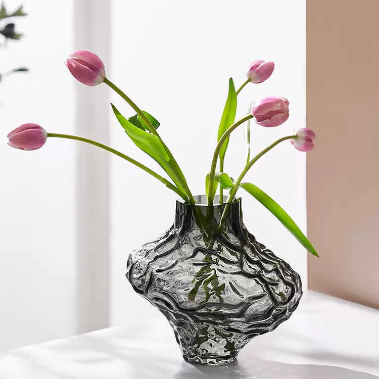 Light Luxury Valley Vase with Irregular Glass Design - Hydroculture Decor for Home, Office, and Hotel, High-End Artistic Centerpiece-ALB