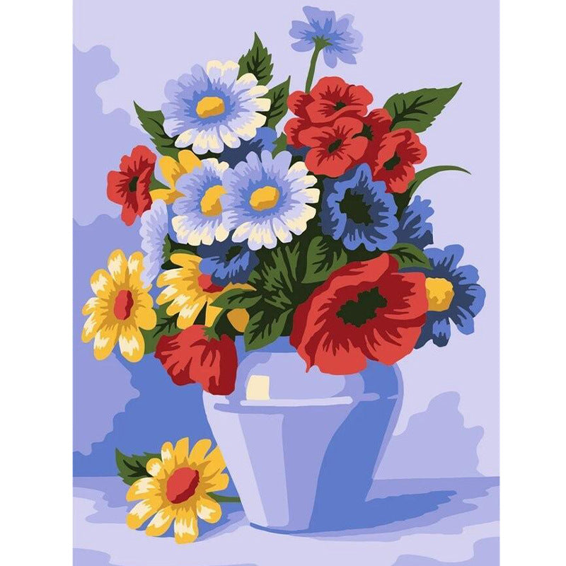 Elegant Floral Digital Painting by Numbers - Features Delicate Daisies in a Landscape, DIY Hand-Painted Masterpiece to Brighten Your Home Decor-ALB