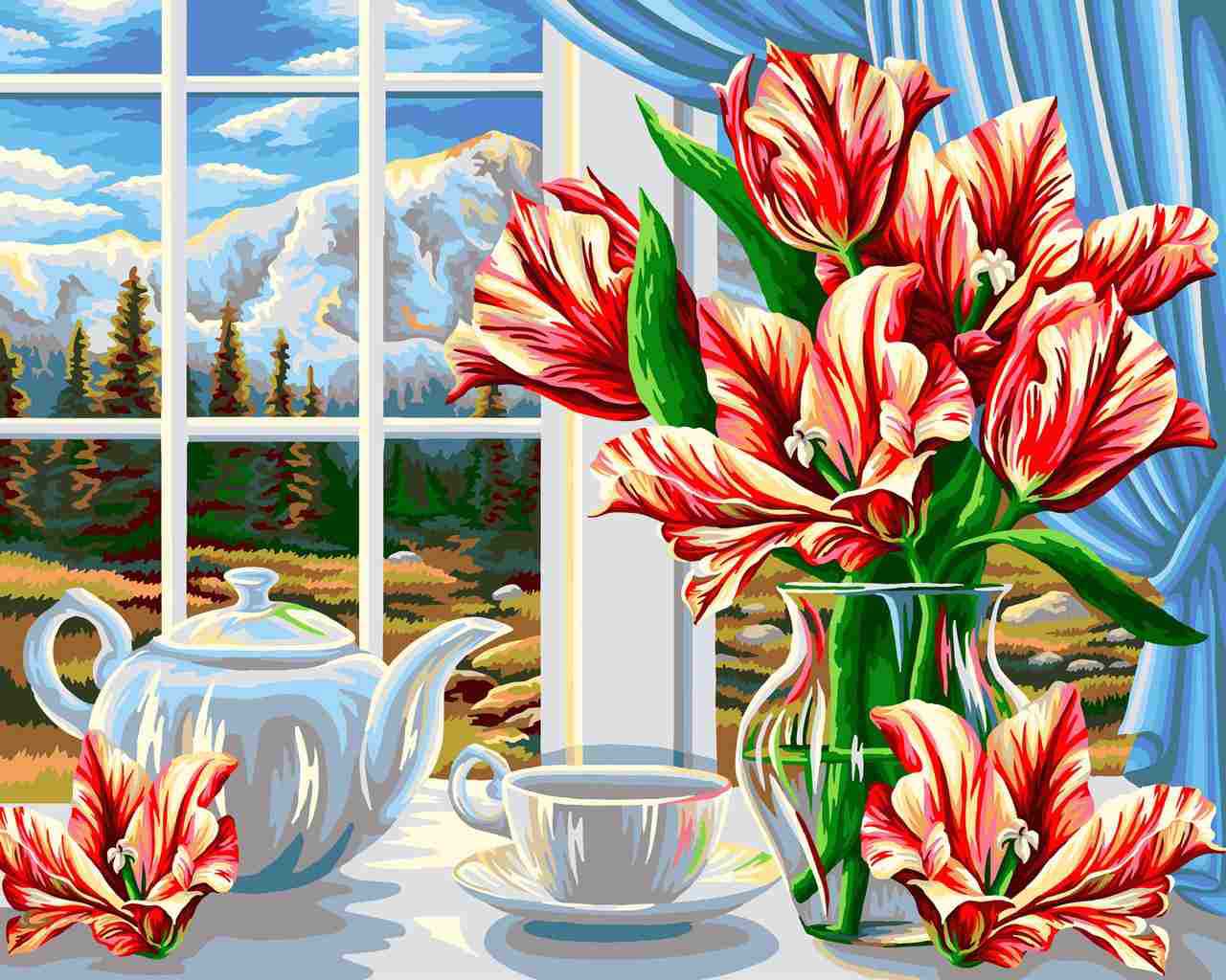 Elegant Floral Digital Painting by Numbers - Features Delicate Daisies in a Landscape, DIY Hand-Painted Masterpiece to Brighten Your Home Decor-ALB