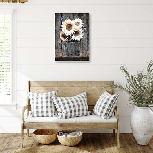 DIY White Sunflower 5D Full Drill Diamond Art Kit - Complete Set for Adults & Beginners, Home Decoration Craft-ALB
