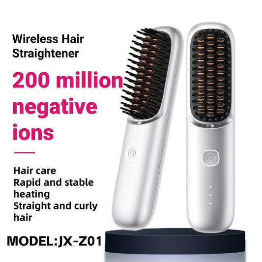 Cordless Straightening Brush with Negative Ions - Salon-Quality Shine, Anti-Scald Design for Home & Travel-ALB