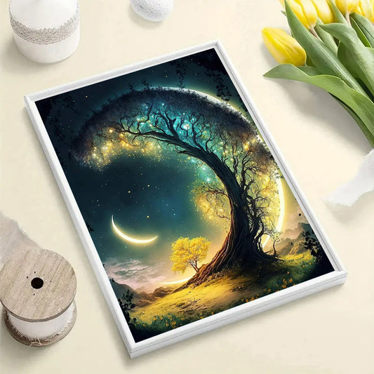 5D Full Drill Diamond Painting Kit - Moon and Tree Design, DIY Art Craft for Home Decor-ALB