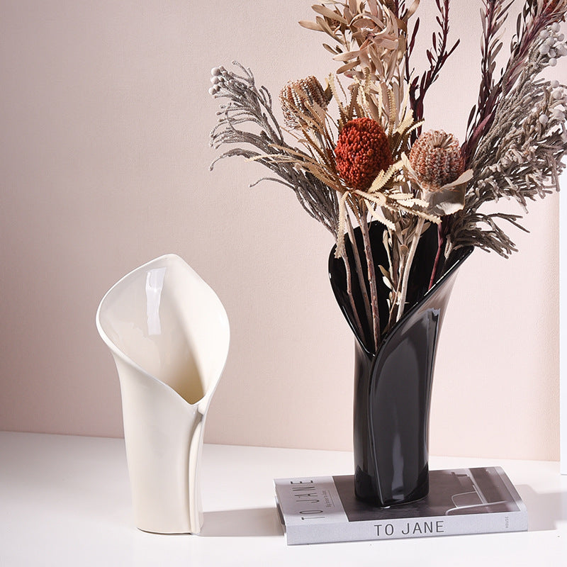 Decorative Centerpiece Ceramic Vase - Features a Wide Mouth for Easy Styling, Complements Both Dry and Fresh Flowers Beautifully-ALB