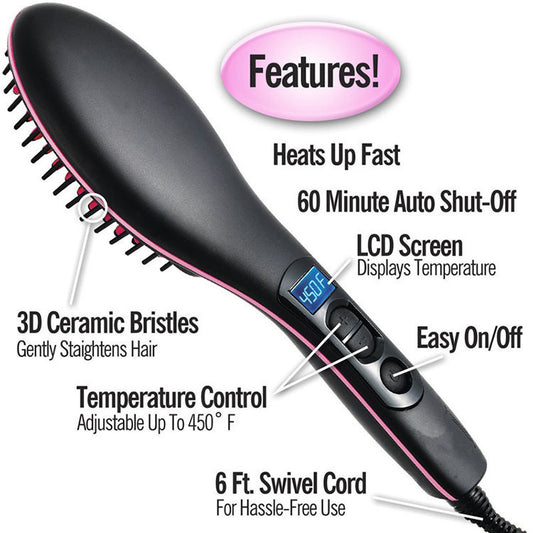 Professional Electric Magic Hair Straightener Comb - Anti-Scald Design, 30-Temperature Settings for All Hair Types-ALB