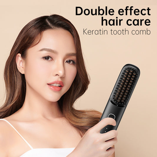 Cordless Straightening Brush with Negative Ions - Salon-Quality Shine, Anti-Scald Design for Home & Travel-ALB