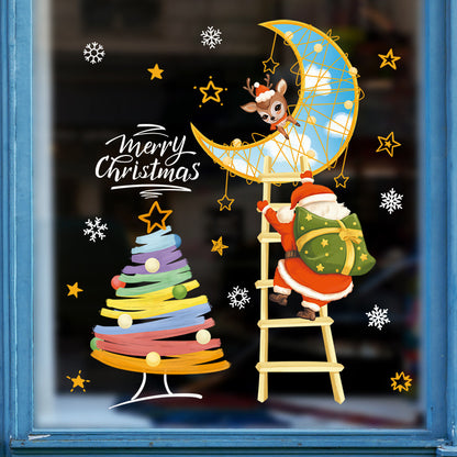 Holiday Static Window Stickers - Santa and Christmas Tree Designs for Glass Door and Window Decoration, No-Residue Removal -ALB