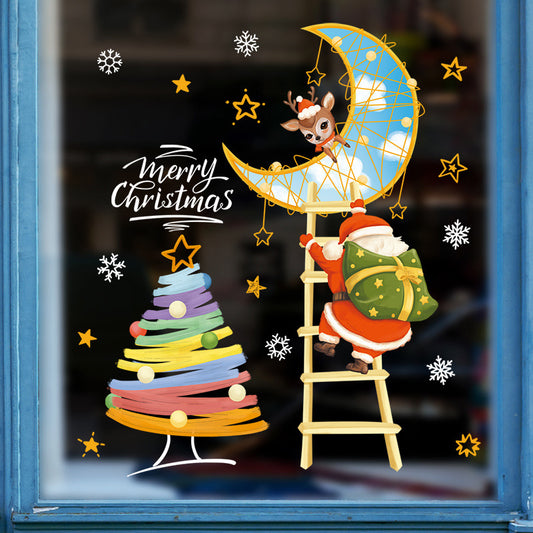 Holiday Static Window Stickers - Santa and Christmas Tree Designs for Glass Door and Window Decoration, No-Residue Removal -ALB