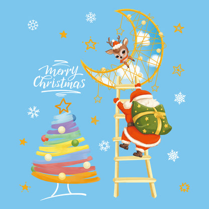 Holiday Static Window Stickers - Santa and Christmas Tree Designs for Glass Door and Window Decoration, No-Residue Removal -ALB