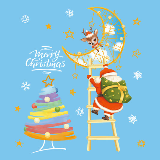 Holiday Static Window Stickers - Santa and Christmas Tree Designs for Glass Door and Window Decoration, No-Residue Removal -ALB