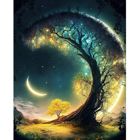 5D Full Drill Diamond Painting Kit - Moon and Tree Design, DIY Art Craft for Home Decor-ALB