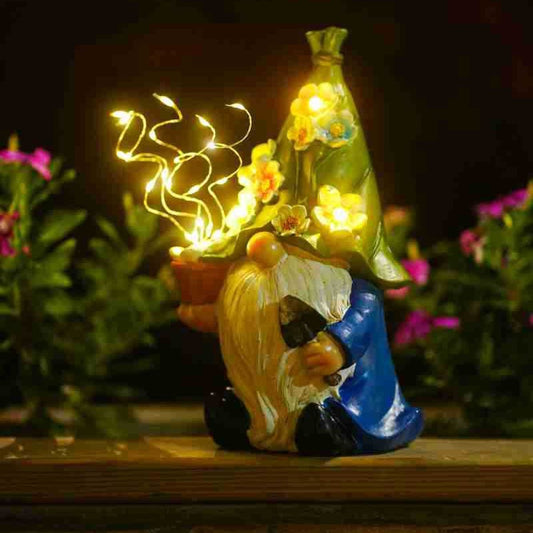 Automatic Solar Gnome Statue for Garden - Eco-Friendly Light-Up Ornament, Durable Resin Construction for Year-Round Outdoor Use-ALB