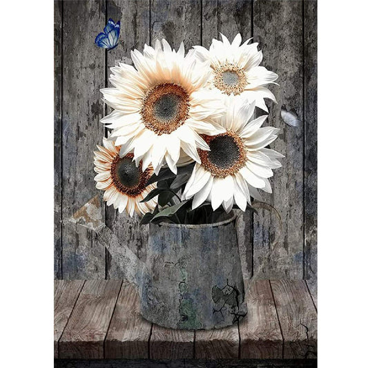 DIY White Sunflower 5D Full Drill Diamond Art Kit - Complete Set for Adults & Beginners, Home Decoration Craft-ALB